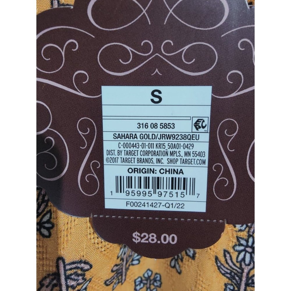 Knox Rose 'Sahara Gold' Yellow Flutter Sleeve Floral Blouse 1/4 Button S NWT - Picture 8 of 8